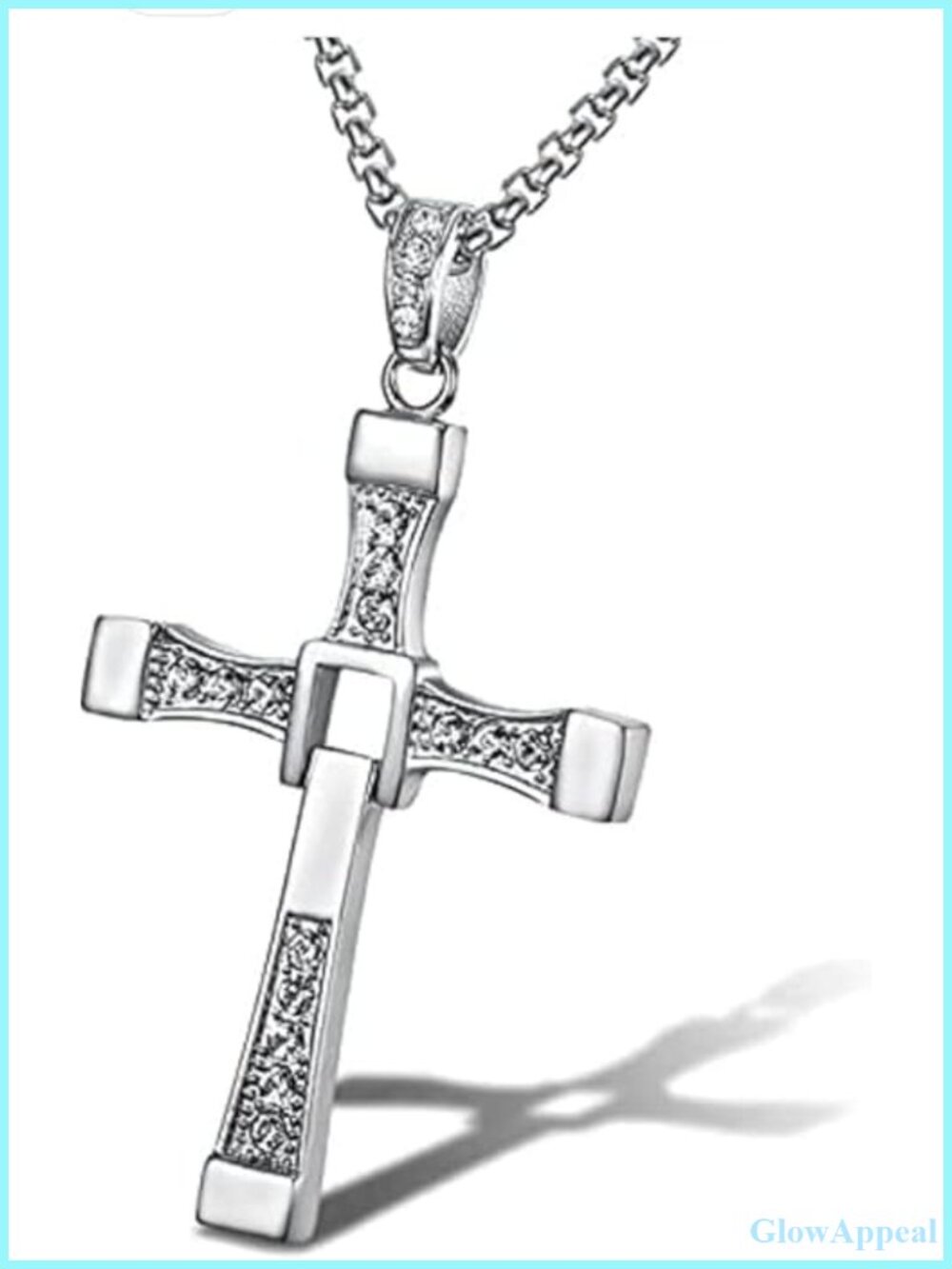 Mens Stainless Steel Cross Necklace Small Diamond Piercing Long Chain